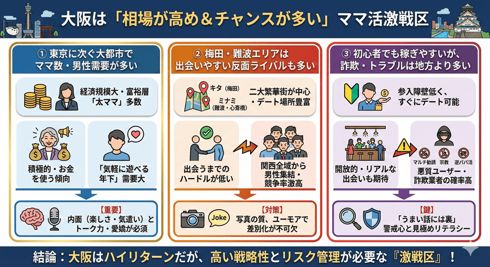 大阪は「相場が高め&チャンスが多い」ママ活激戦区