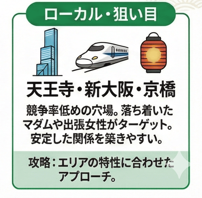 天王寺・新大阪・京橋|ローカルで狙い目の中級スポット