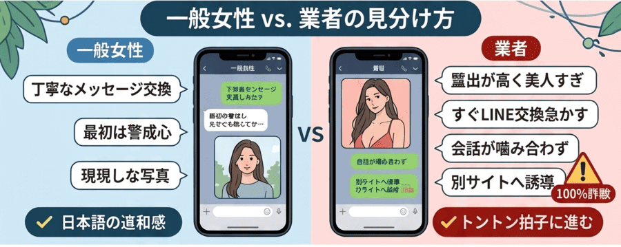 相手が本当に一般女性か業者かの見分け方
