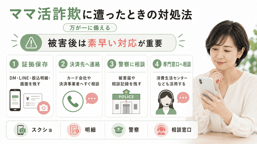 万が一ママ活詐欺に遭ってしまった場合の対処法